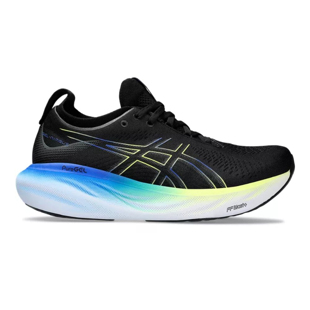 Asics Men's Gel-Nimbus 25 Men's Shoes - BlackToe Running#colour_black-glow-yellow-blue