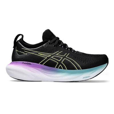 Asics Women's Gel-Nimbus 25 Women's Shoes - BlackToe Running#colour_black-glow-yellow-purple