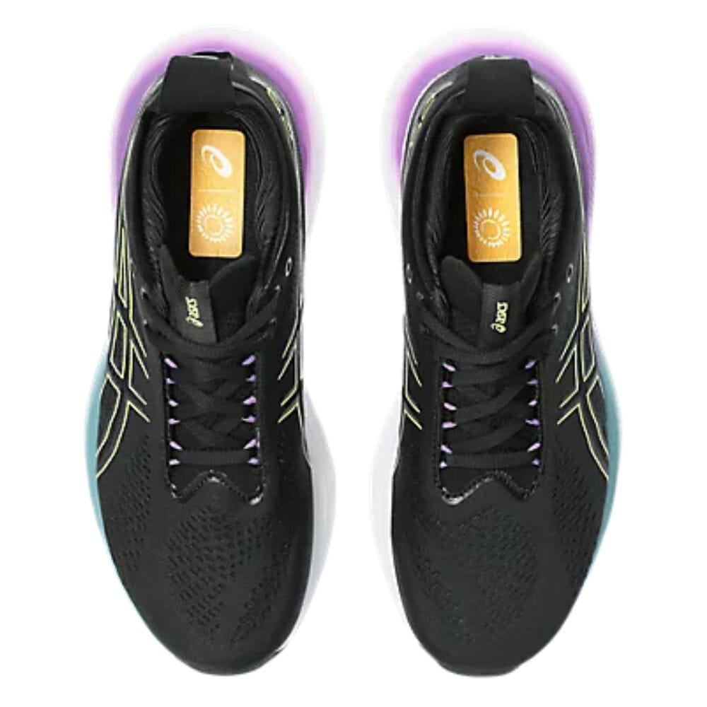 Asics Women's Gel-Nimbus 25 Women's Shoes - BlackToe Running#colour_black-glow-yellow-purple