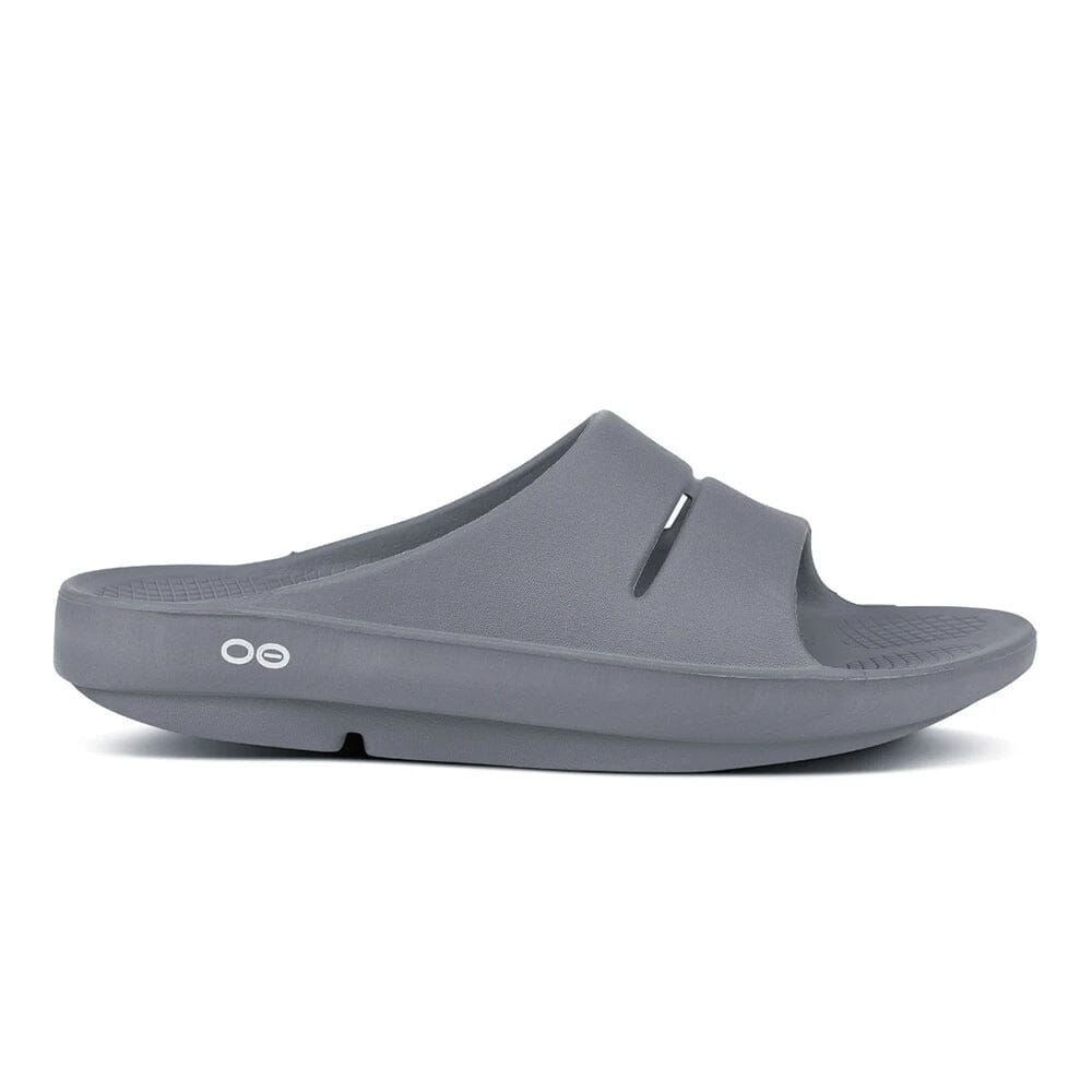 Oofos Ooahh Slide Sandal - BlackToe Running#colour_slate