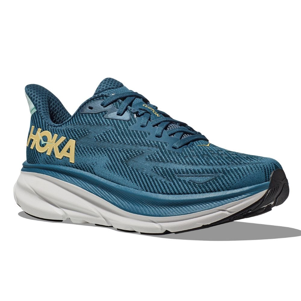 Hoka Men's Clifton 9 Men's Shoes - BlackToe Running#colour_midnight-ocean-bluesteel