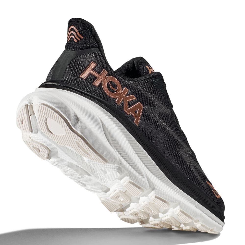 Hoka Women's Clifton 9 Women's Shoes - BlackToe Running#colour_black-rose-gold