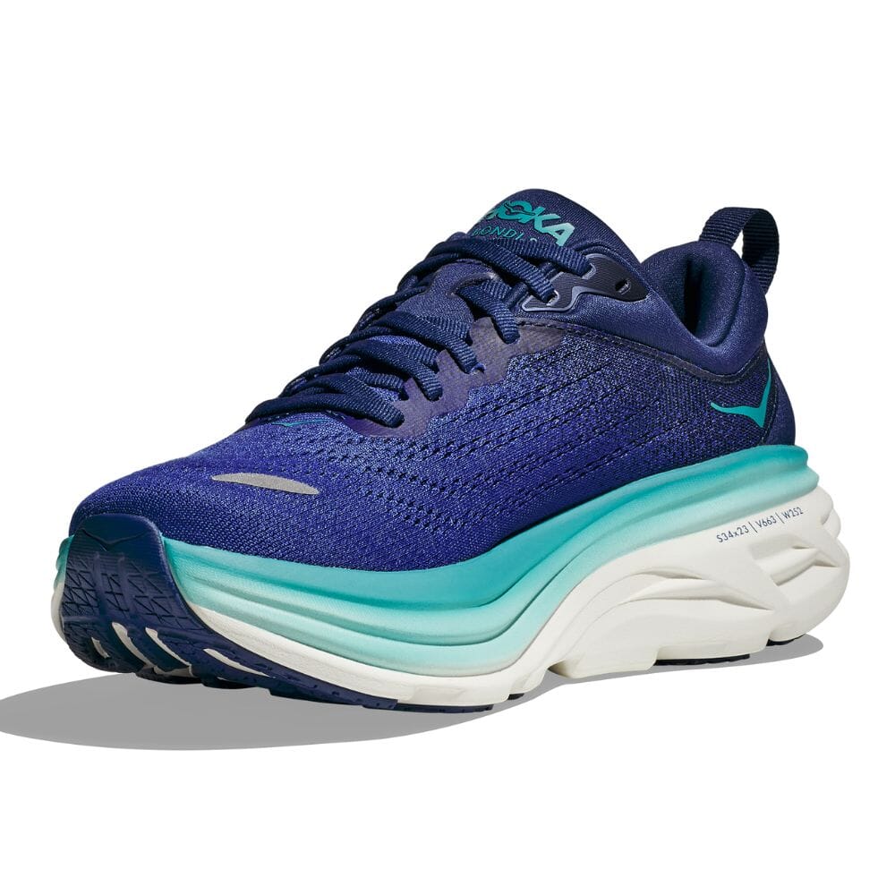 Hoka Women's Bondi 8 Women's Shoes - BlackToe Running#colour_bellwether-blue-evening-sky