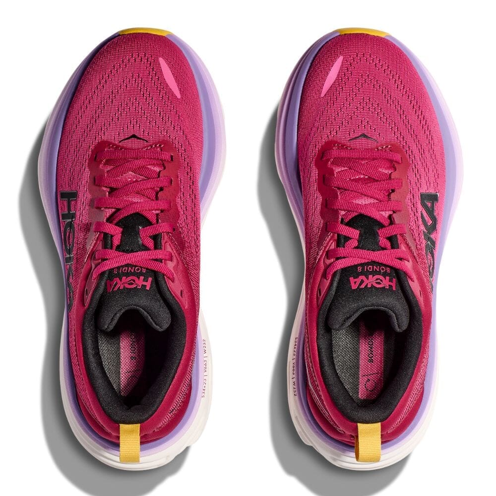Hoka Women's Bondi 8 Women's Shoes - BlackToe Running#colour_cherries-jubilee-pink-yarrow