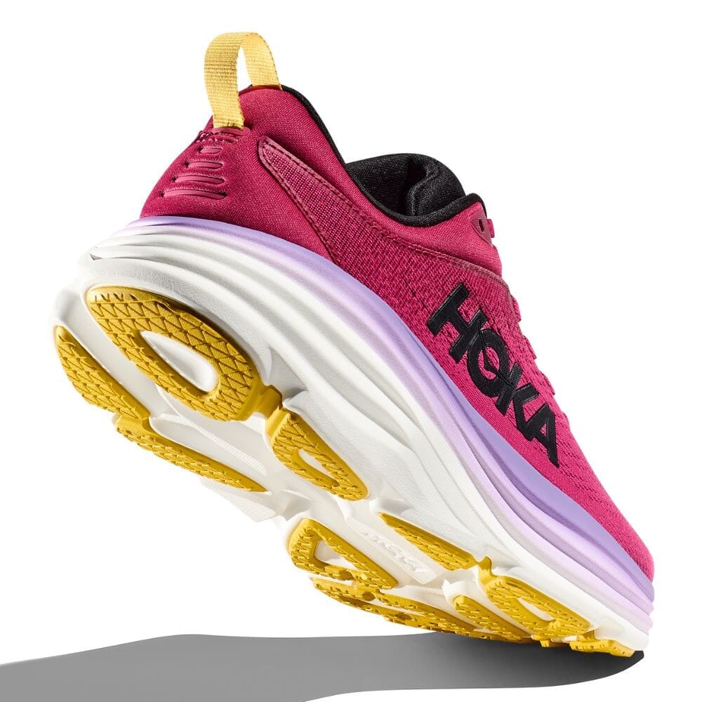 Hoka Women's Bondi 8 Women's Shoes - BlackToe Running#colour_cherries-jubilee-pink-yarrow