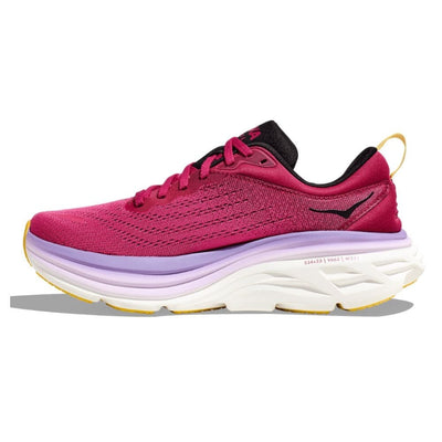 Hoka Women's Bondi 8 Women's Shoes - BlackToe Running#colour_cherries-jubilee-pink-yarrow