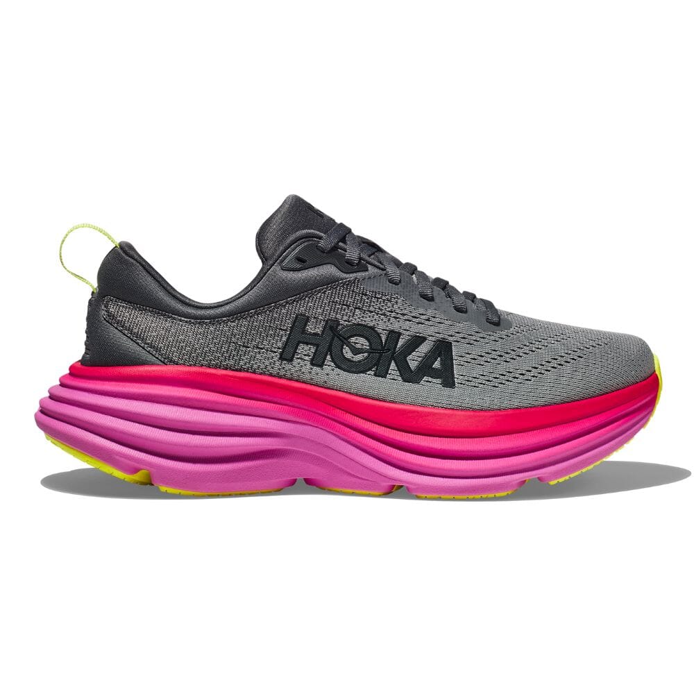 Hoka Women's Bondi 8 Women's Shoes - BlackToe Running#colour_castlerock-strawberry