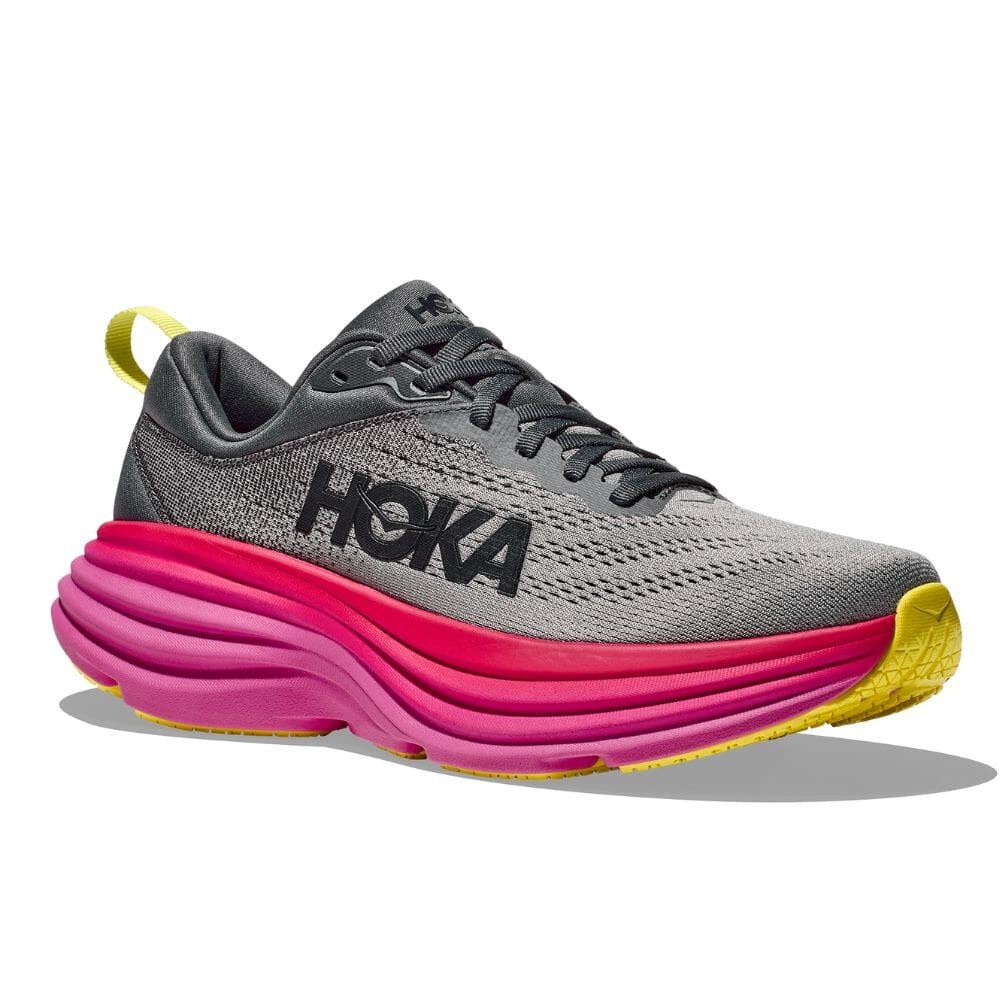Hoka Women's Bondi 8 Women's Shoes - BlackToe Running#colour_castlerock-strawberry