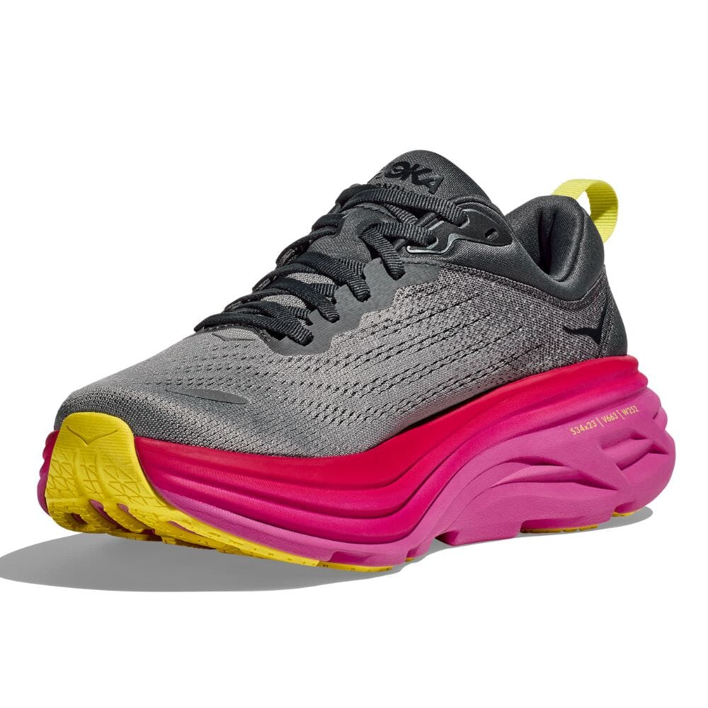 Hoka Women's Bondi 8 Women's Shoes - BlackToe Running#colour_castlerock-strawberry