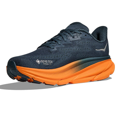 Hoka Men's Clifton 9 GTX Men's Shoes - BlackToe Running#colour_stormy-skies-orange-zest