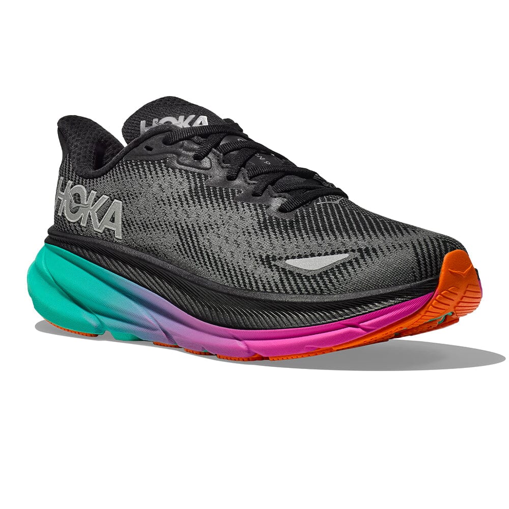 Hoka Women's Clifton 9 GTX Women's Shoes - BlackToe Running#colour_black-electric-aqua