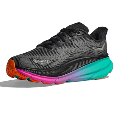 Hoka Women's Clifton 9 GTX Women's Shoes - BlackToe Running#colour_black-electric-aqua