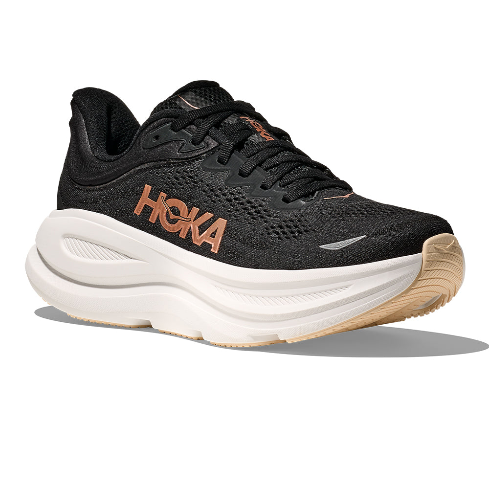 Hoka Women's Bondi 9 - BlackToe Running#colour_black-rose-gold