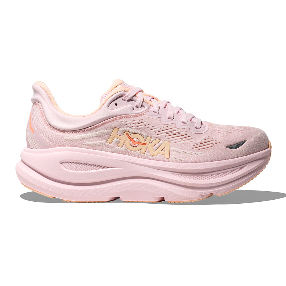 Hoka Women's Bondi 9 Wide - BlackToe Running#colour_lilac-cream-tangerine-glow