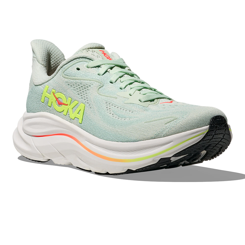 Hoka Women's Clifton 10 - BlackToe Running#colour_sea-glass-neon-flame