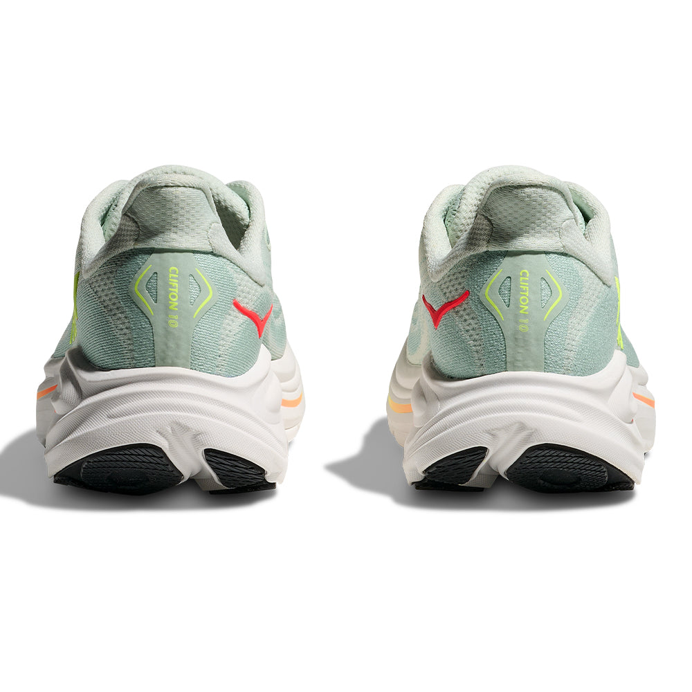 Hoka Women's Clifton 10 - BlackToe Running#colour_sea-glass-neon-flame