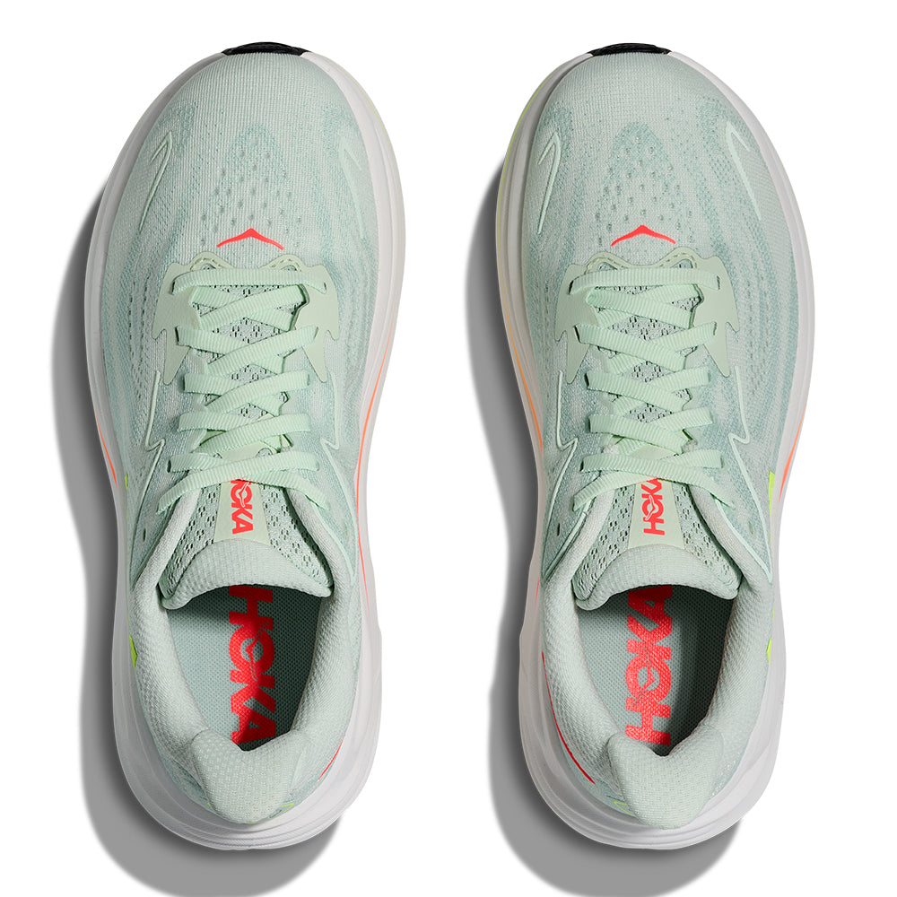 Hoka Women's Clifton 10 - BlackToe Running#colour_sea-glass-neon-flame