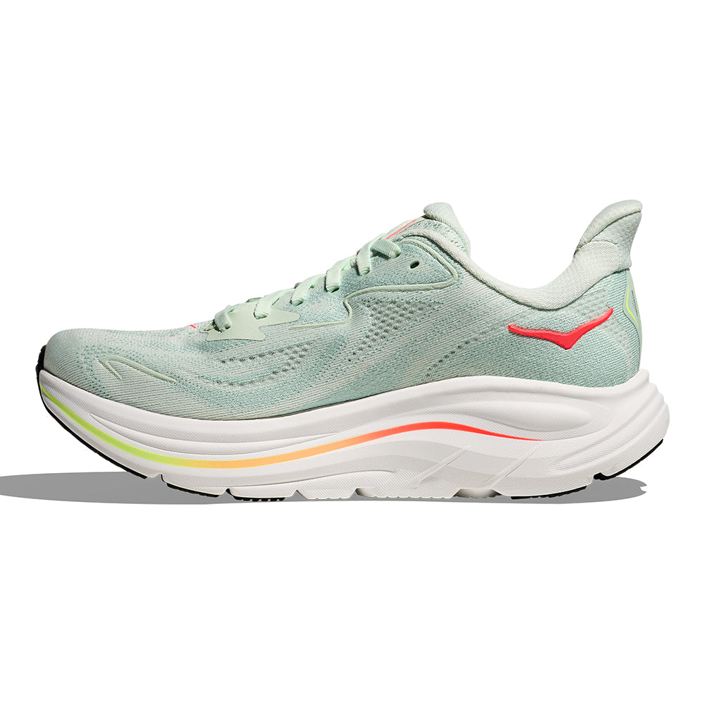 Hoka Women's Clifton 10 - BlackToe Running#colour_sea-glass-neon-flame