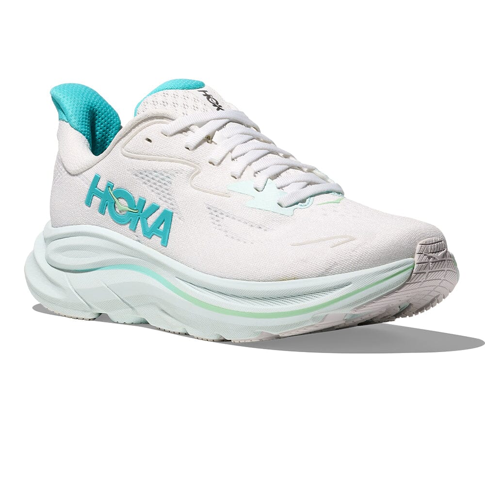 Hoka Women's Clifton 10 - BlackToe Running#colour_white-cielo-blue