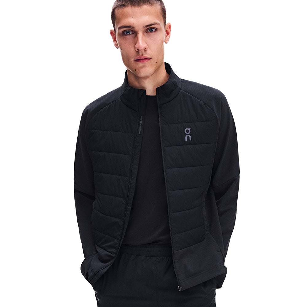 On Men's Weather Hybrid Jacket - BlackToe Running#colour_black