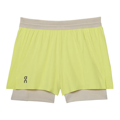 On Women's 3" Performance 2/1 Shorts - BlackToe Running#colour_limelight-sand