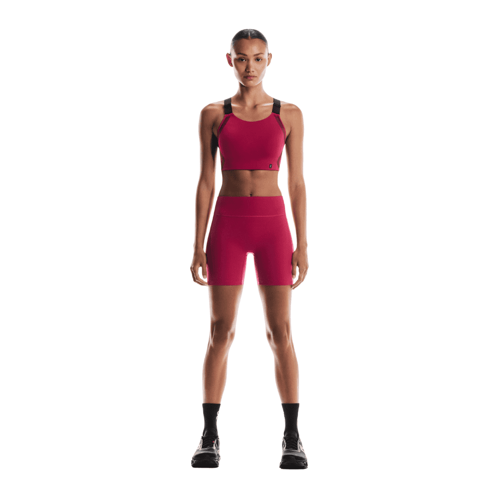 On Women's Performance Tights Short - BlackToe Running#colour_grenadine