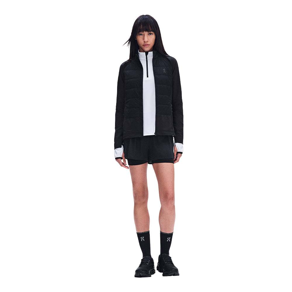 On Women's Weather Hybrid Jacket - BlackToe Running#colour_black