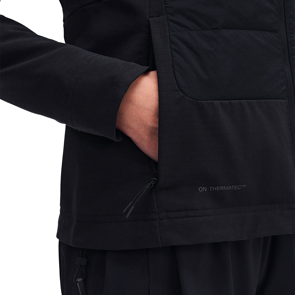 On Women's Weather Hybrid Jacket - BlackToe Running#colour_black
