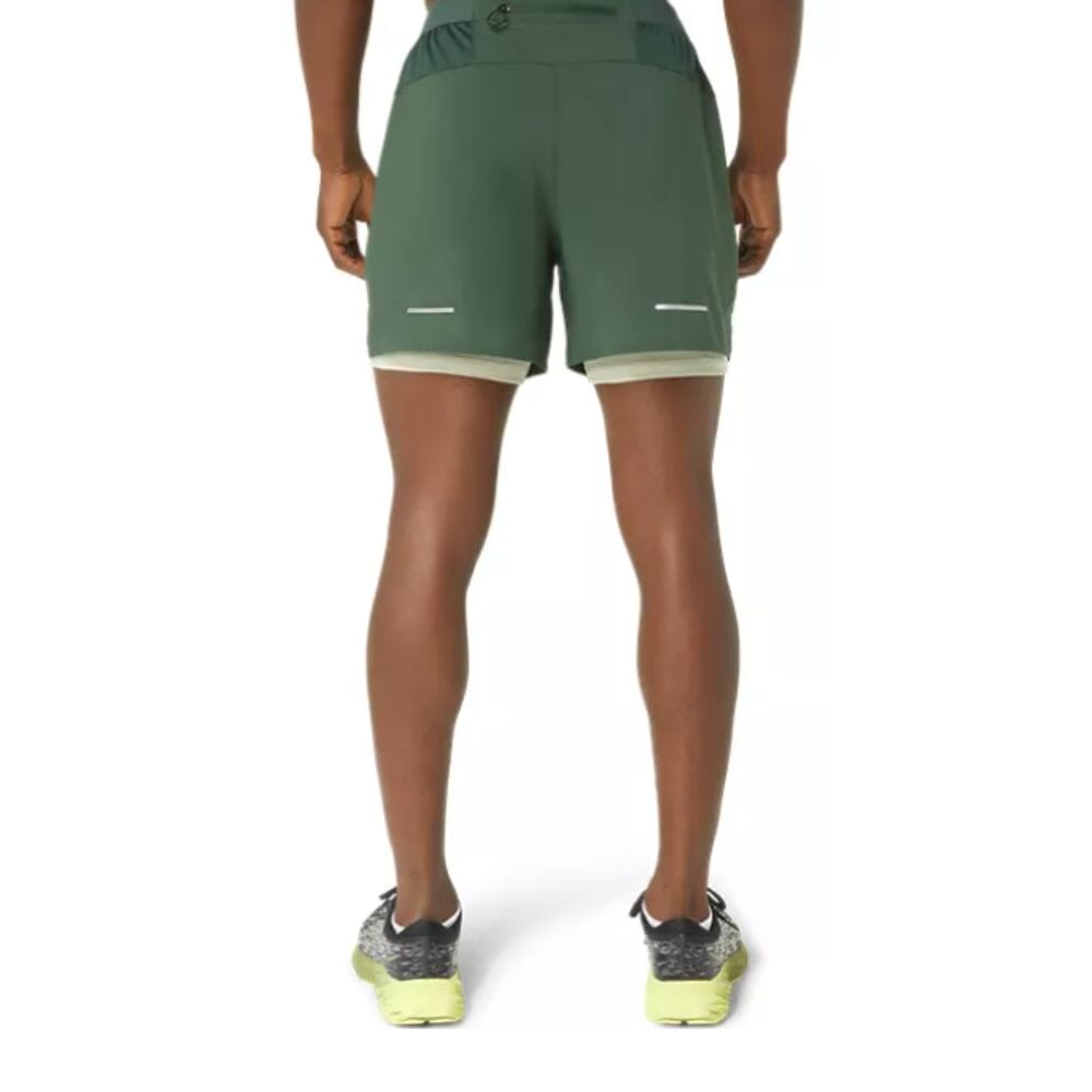 Asics Men's Road 2-N-1 5IN Short Men's Bottom - BlackToe Running#colour_rain-forest-dried-leaf-green