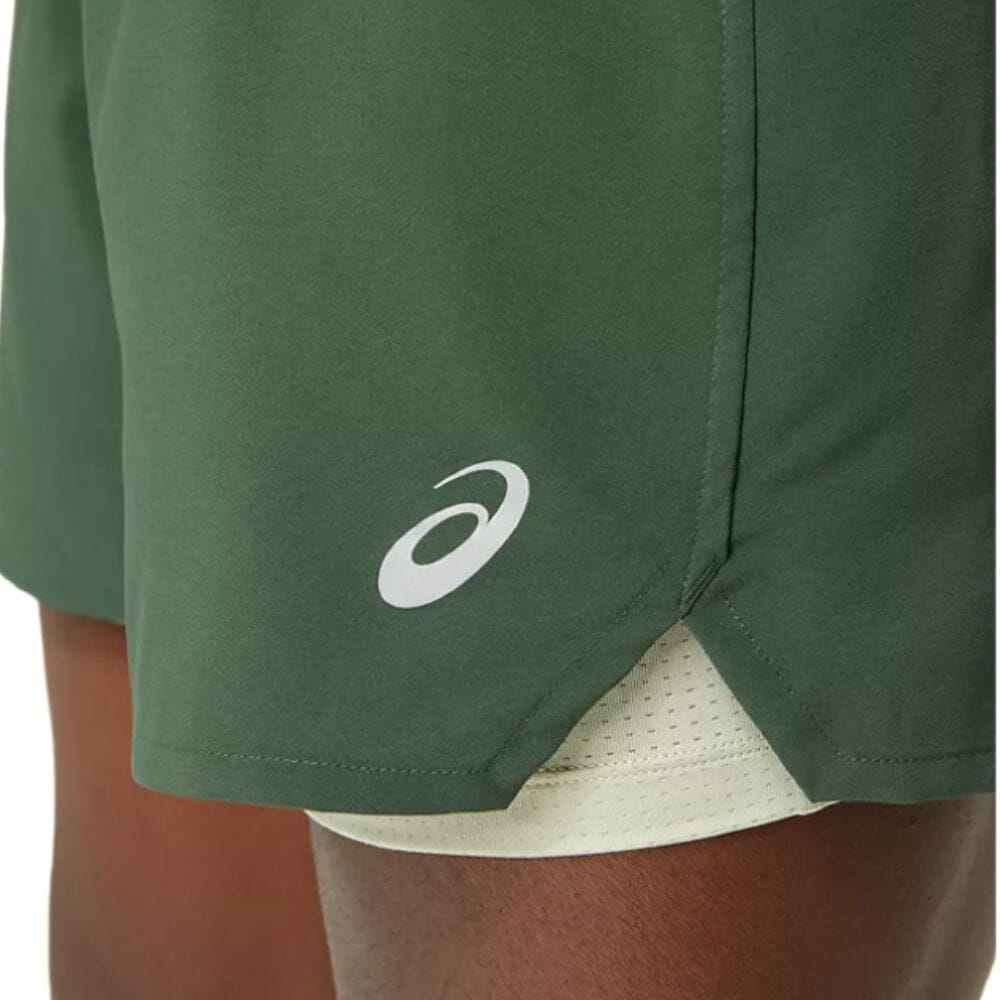 Asics Men's Road 2-N-1 5IN Short Men's Bottom - BlackToe Running#colour_rain-forest-dried-leaf-green