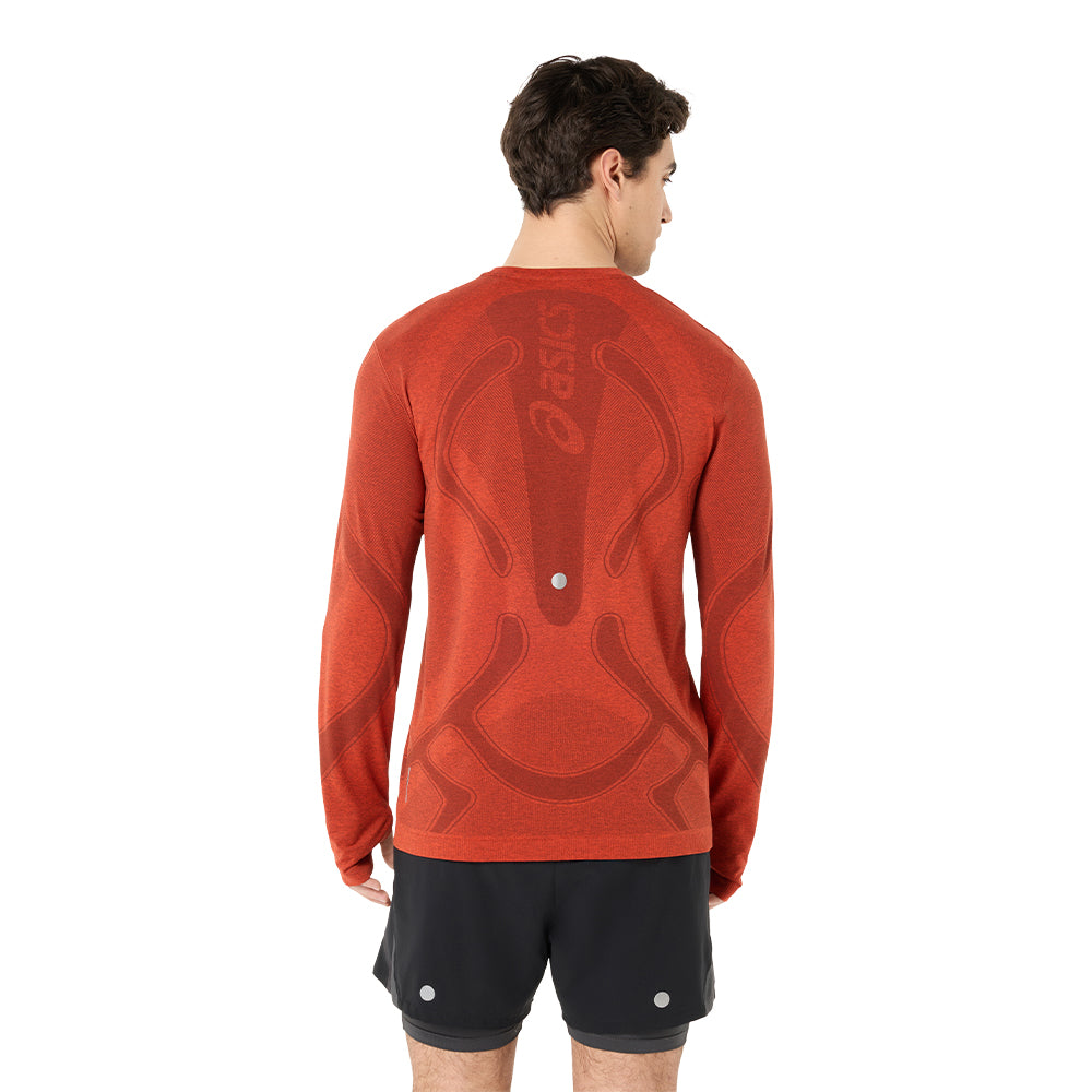Asics Men's Road Seamless Long Sleeve Top - BlackToe Running#colour_singed-red