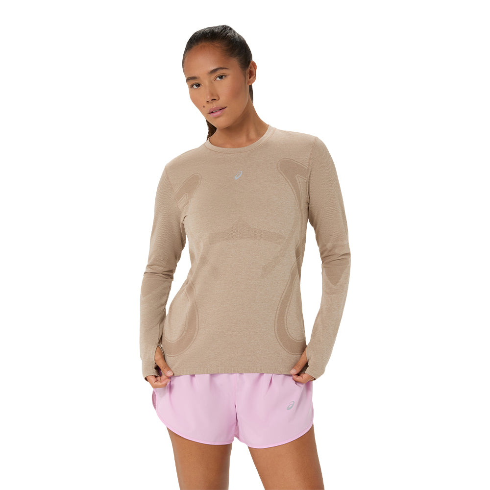 Asics Women's Road Seamless Long Sleeve Top - BlackToe Running#colour_greige