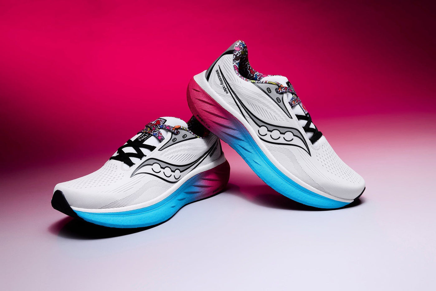 Saucony Women's Ride 18 - Keith Haring Love Capsule Women's Shoes - BlackToe Running - 