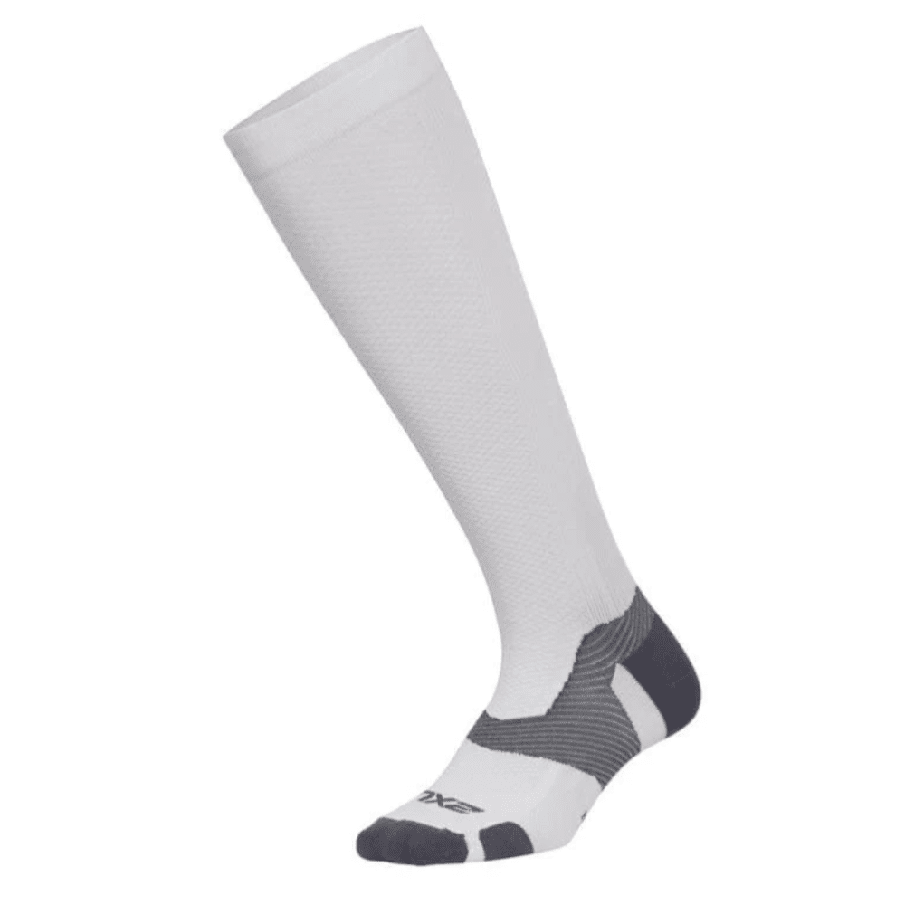2XU Vector Light Cushion Full Length Compression Socks - BlackToe Running#colour_white-grey