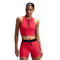Bandit Running Women's Striped Cadence™ Zip Front Race Crop - BlackToe Running#colour_poppy-azalea