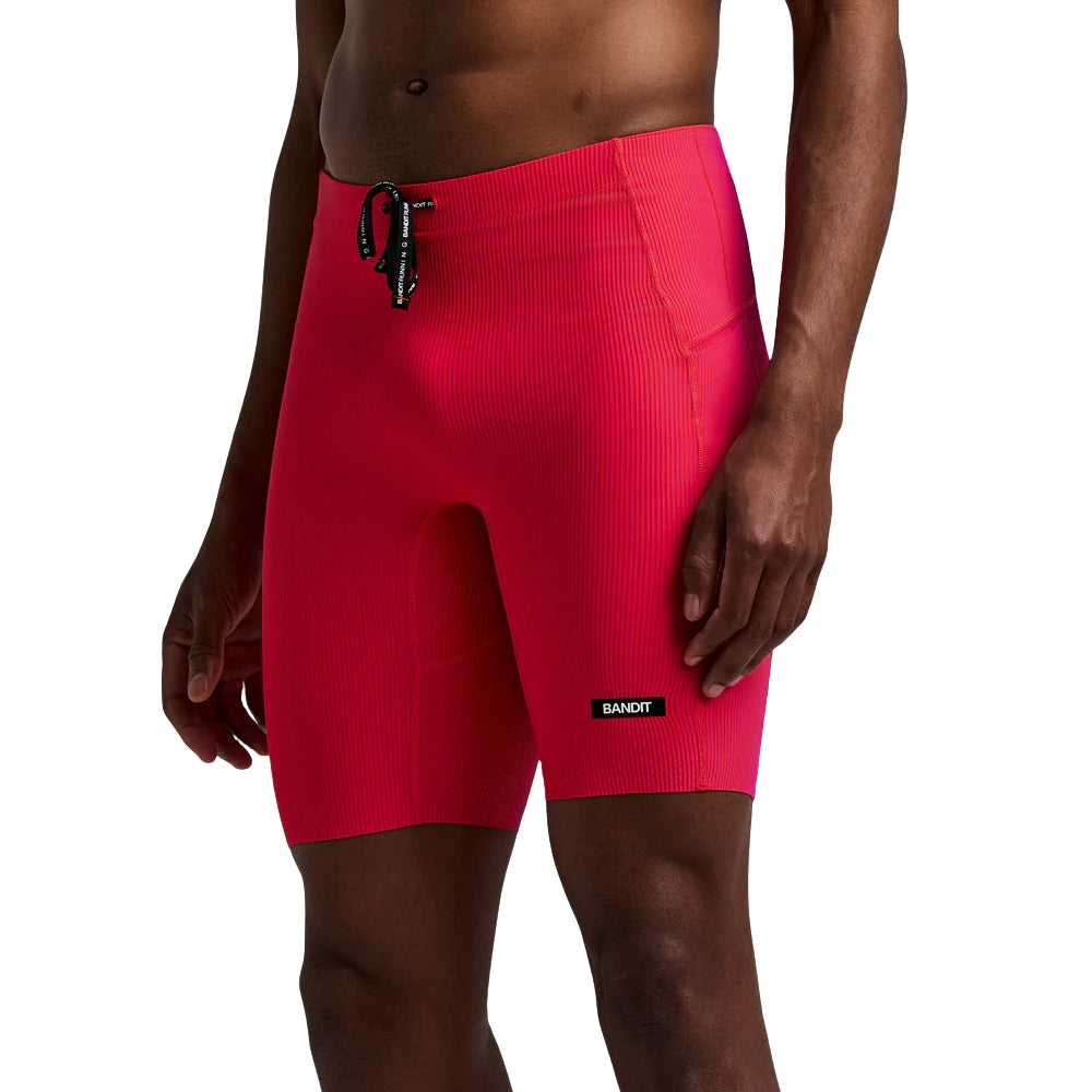 Bandit Running Men's Striped Cadence™ Half Tights - BlackToe Running#colour_poppy-azalea