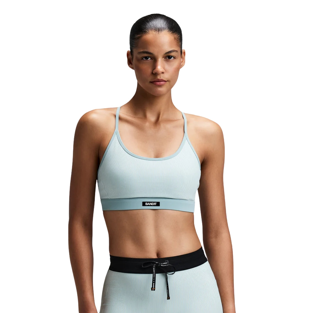 Bandit Running Women's Striped Cadence™ Strappy Run Bra - BlackToe Running#colour_mist-lagoon