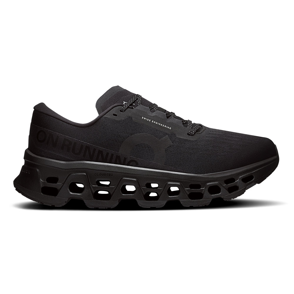 On Men’s Cloudmonster 3 - BlackToe Running#colour_black-black