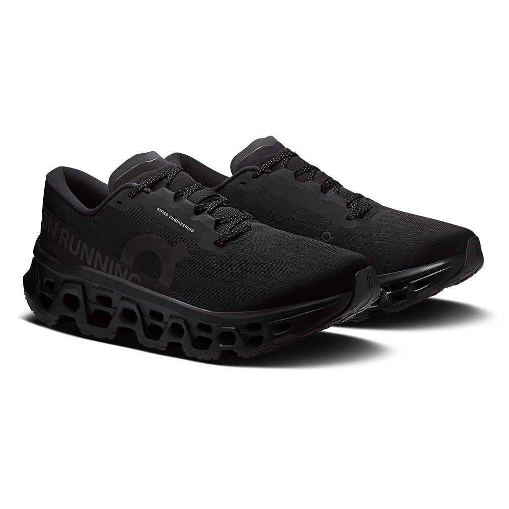 On Men’s Cloudmonster 3 - BlackToe Running#colour_black-black