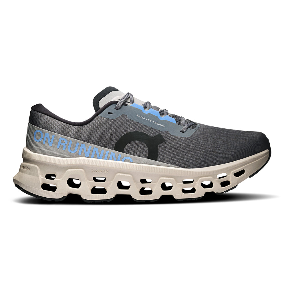 On Men’s Cloudmonster 3 - BlackToe Running#colour_rock-silver