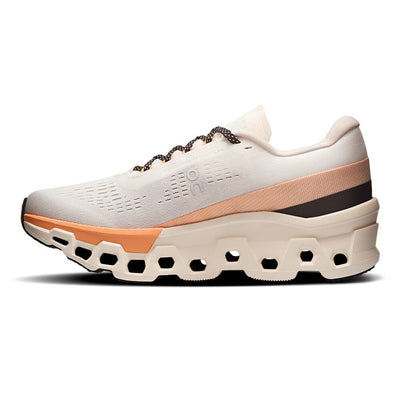 On Women's Cloudmonster 2 - BlackToe Running#colour_ivory-tangerine
