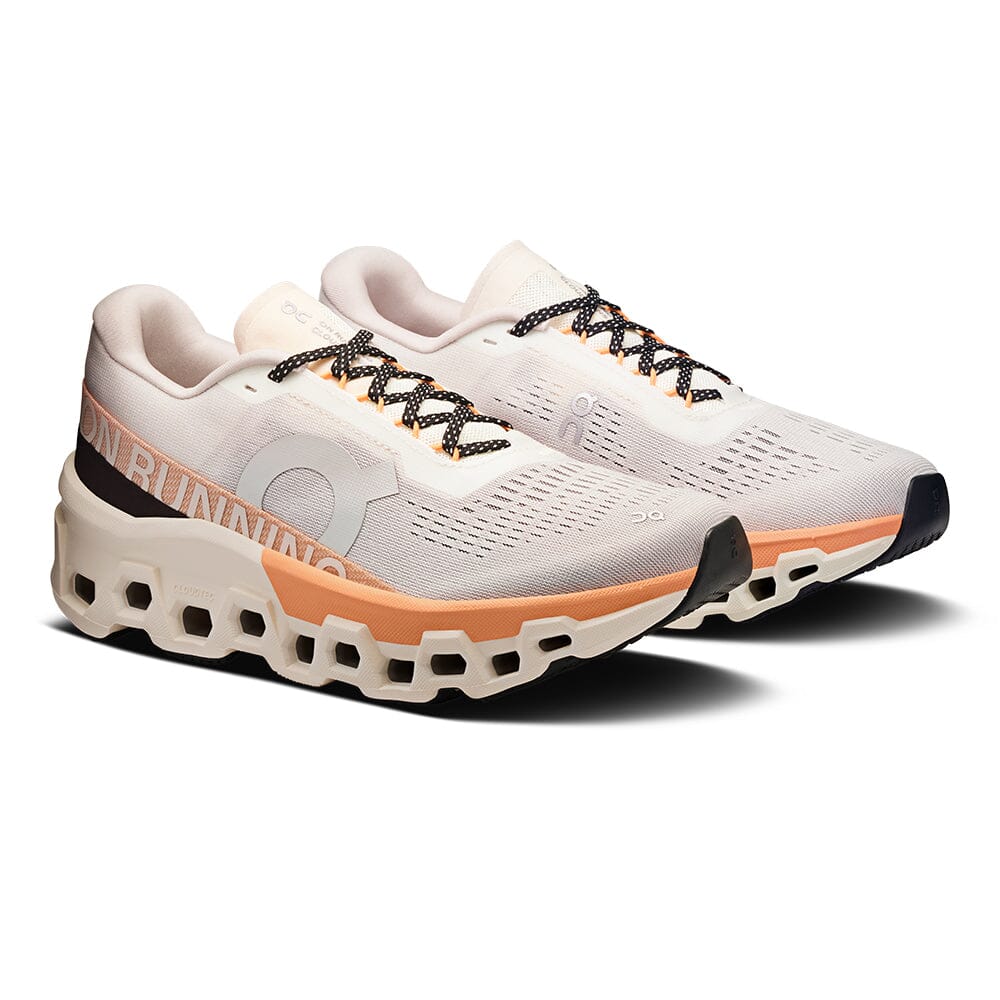 On Women's Cloudmonster 2 - BlackToe Running#colour_ivory-tangerine