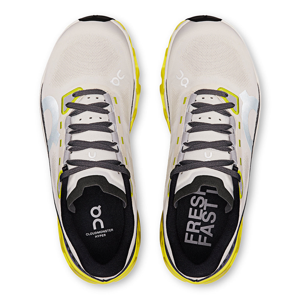 On Women's Cloudmonster Hyper - BlackToe Running#colour_dew-lime