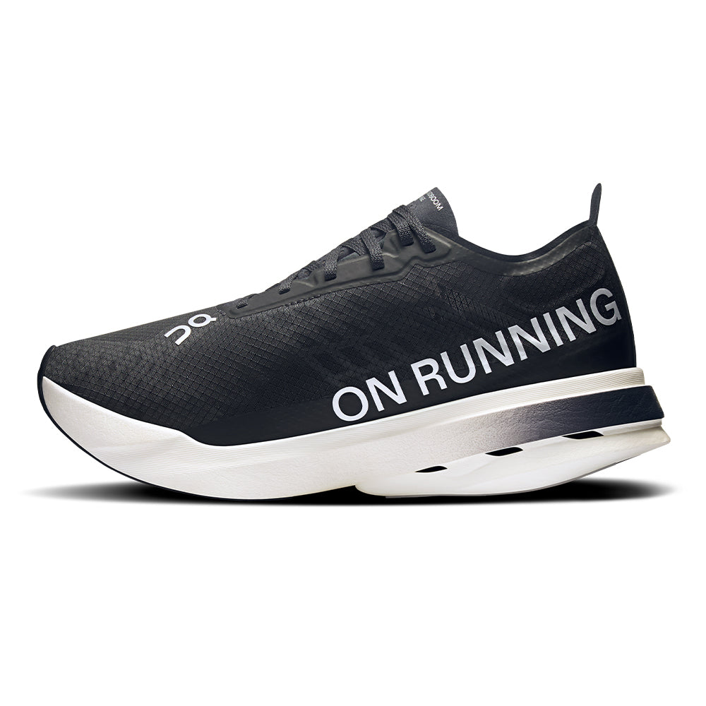 On Women's Cloudboom Strike - BlackToe Running#colour_black-white
