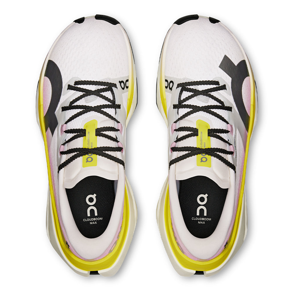 On Women's Cloudboom Max - BlackToe Running#colour_lime-raspberry