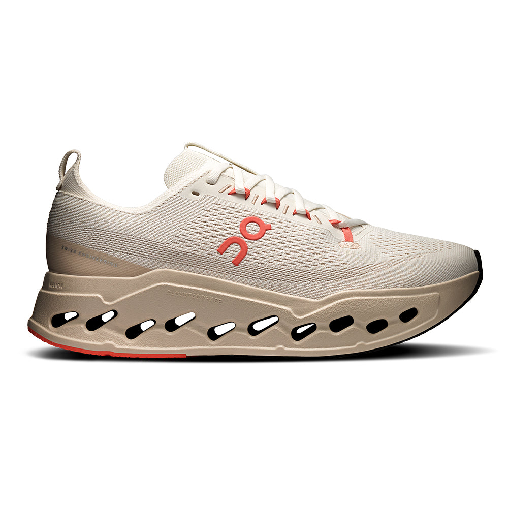 On Women's Cloudsurfer Max - BlackToe Running#colour_ivory-salmon