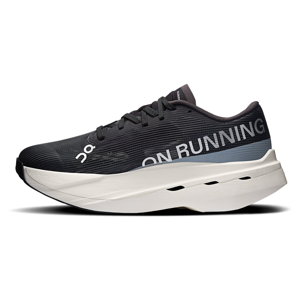 On Women's Cloudboom Volt - BlackToe Running#colour_white-black