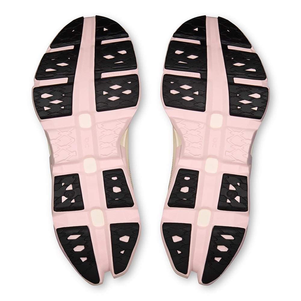 On Women's Cloudmonster 3 Hyper - BlackToe Running#colour_ivory-peony