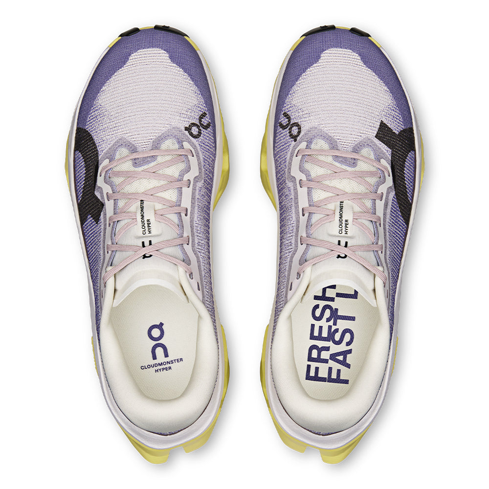 On Women's Cloudmonster 3 Hyper - BlackToe Running#colour_lily-limelight
