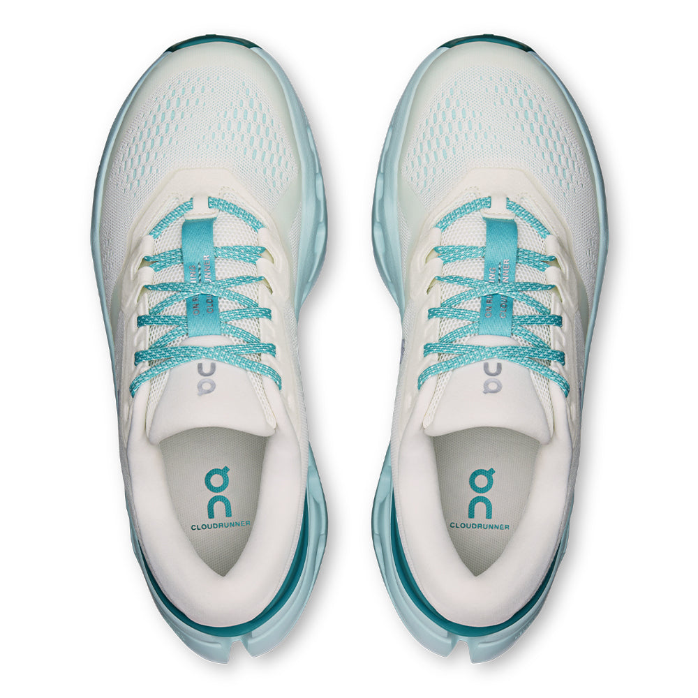 On Women's Cloudrunner 3 - BlackToe Running#colour_ivory-aquamarine